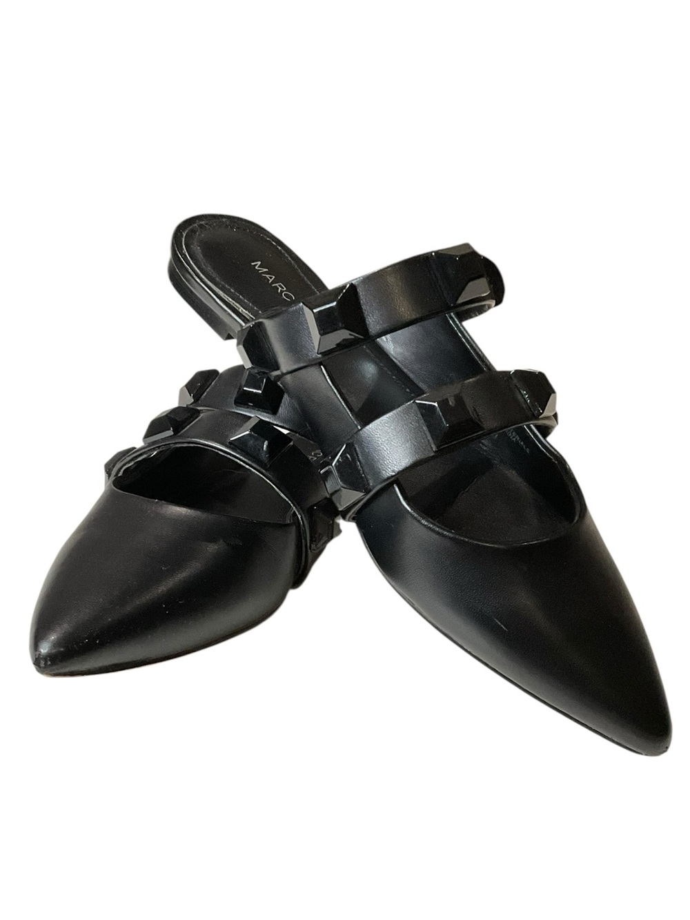 Marc Fisher Searli Black Pointed-Toe Studded Flat Slip-On Mules 6.5 - Picture 2 of 12